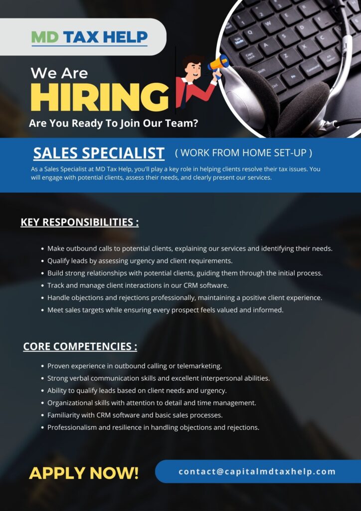 Sales Specialist - MD TAX HELP